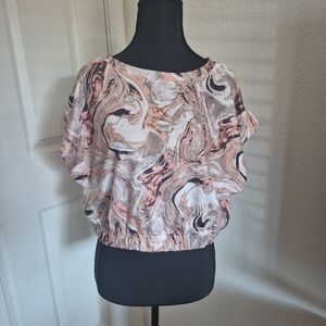 SHEIN Marble Swirl Women's Blouse - Pink, Cream, Brown